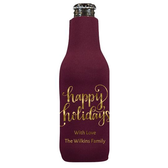 Hand Lettered Happy Holidays Bottle Huggers